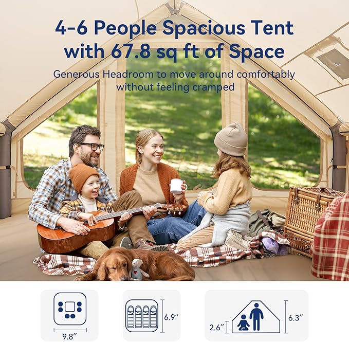 Inflatable Blow Up Tents for Camping,Waterproof Oxford Hot Tent with Manual Pump,Spacious Easy Setup Inflatable Camping Air Tent for Family Glamping