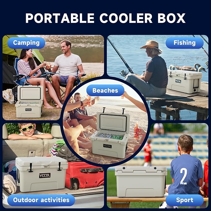 48 Quart Cooler with 72 Hours Ice Retention, Large Insulated Cooler with Built-in Bottle Opener & Drain Plug, Duty Outdoor Cooler for Camping, Beach, Picnic, Fishing, Barbecue