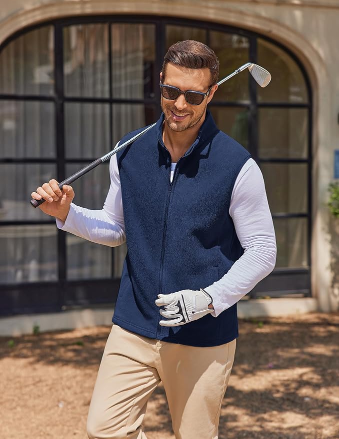 COOFANDY Mens Polar Fleece Vest Lightweight Sleeveless Jacket Warm Zip up Outerwear Vests with Zipper Pockets for Hiking