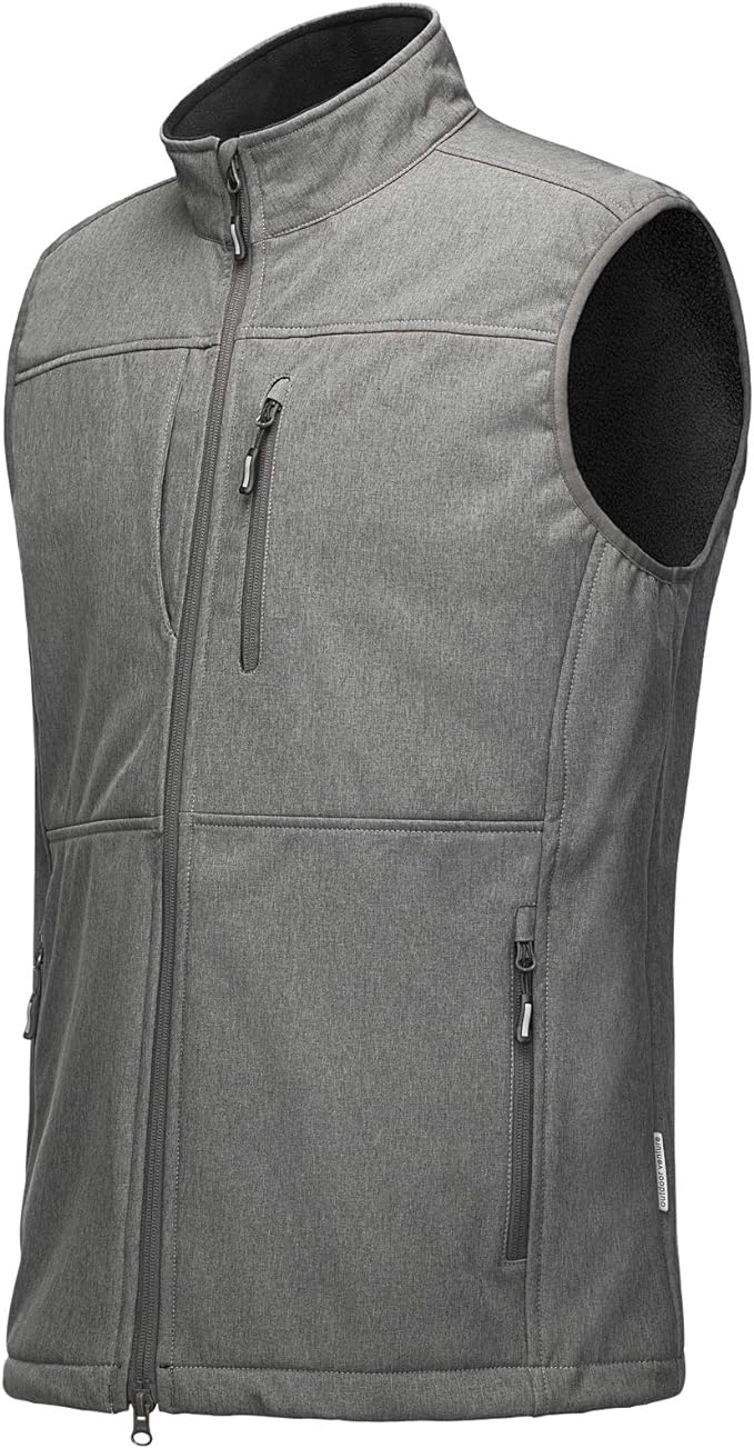 Outdoor Ventures Men's Running Vest Outerwear, Lightweight Windproof Fleece-Lined Softshell Sleeveless Jacket for Golf