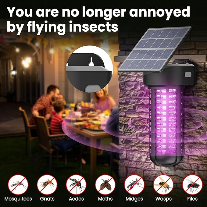 Solar Bug Zapper Outdoor 2 Pack, Garden Mosquito Zapper Waterproof & Cordless & Rechargeable & Auto On/Off,Flying Insect Zapper Mosquito Killer Lamp Catcher Decorative Light for Patio