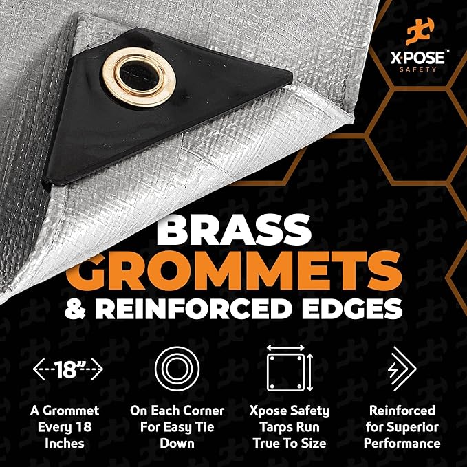 Heavy Duty Silver Poly Tarp 7' X 10' (2-Pack) - Multipurpose Protective Cover - Durable, Waterproof, Weather Proof, Rip and Tear Resistant - Extra Thick 12 Mil Polyethylene - by Xpose Safety