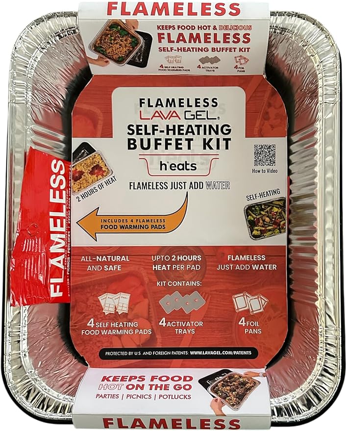 Flame-Free Catering Heat Pads & Buffet Kits – Sustainable Natural Mineral Food Warming Solution for Full & Half Pans (Party Kit/Pack of 12)