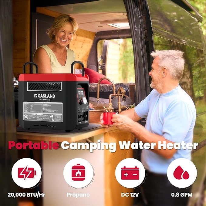 GASLAND Goshower G3 Pro 1lb Propane Portbale Water Heater with Pump | 4000mAh Rechargeable Battery | MAX 100mins Shower Time | Outdoor Propane Camping Shower Heater | Overheating Protection
