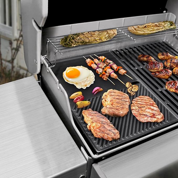 17.5'' Grill Griddle 7598 for Weber Spirit I II E310 320 330, S310 320 330, Spirit 700, Cast Iron Grill Plate for Genesis 1000-3500, Cooking Pan Replacement Part for Weber 7638 7639, 1 Pack