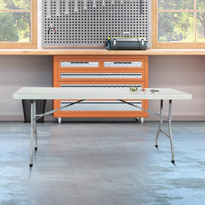Office Star Resin Multipurpose Rectangle Folding Table for Indoor or Outdoor Use, 6 Feet Light Gray