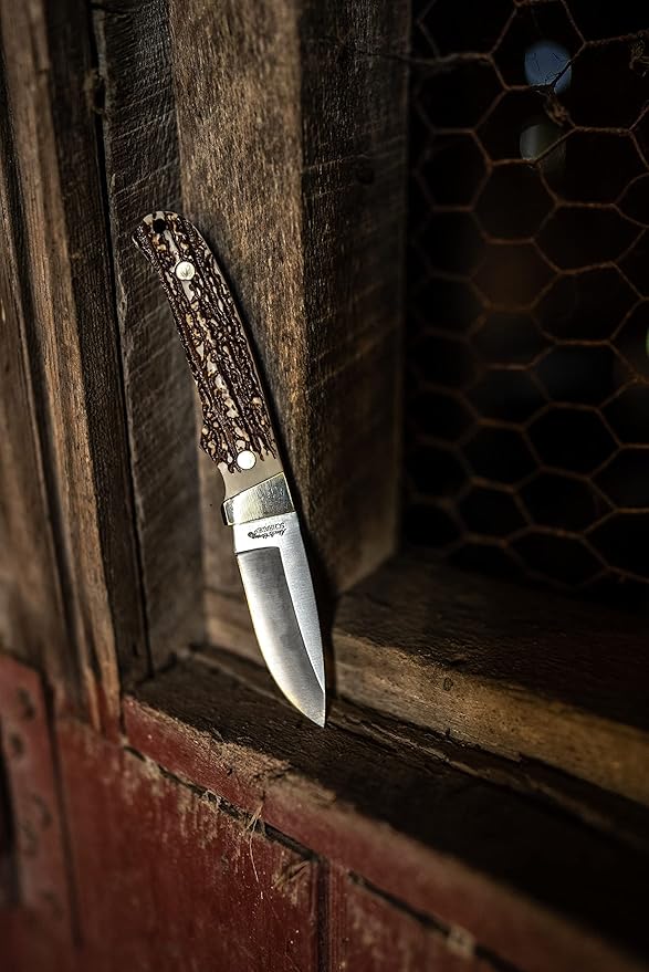 Uncle Henry PH2N Next Gen Mini Pro Hunter 6.75in High Carbon S.S. Full Tang Fixed Blade Knife with a 2.8in Blade and Staglon Handle for Outdoor Survival, Camping and Hunting, White/Brown