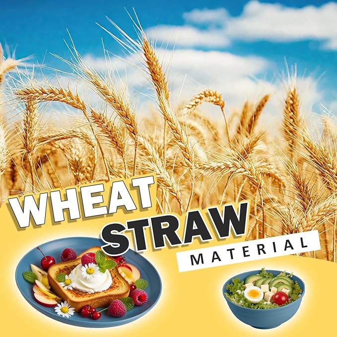Wheat Straw Dinnerware Sets, 32 PCS Dishes Set for 8, Unbreakable Alternative Plastic Plates and Bowls Sets for Kitchen Outdoors RV Camping Patio, Dishwasher & Microwave Safe - Blue