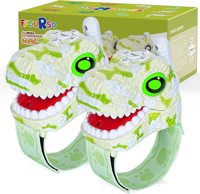 Walkie Talkies for Kids 2 Packs, Kids Toys for Boys Girls Aged 3 to 8 Years Old for Outdoor Adventure, Camping, Halloween, Christmas, Birthday Gifts (Green, Dinosaur)