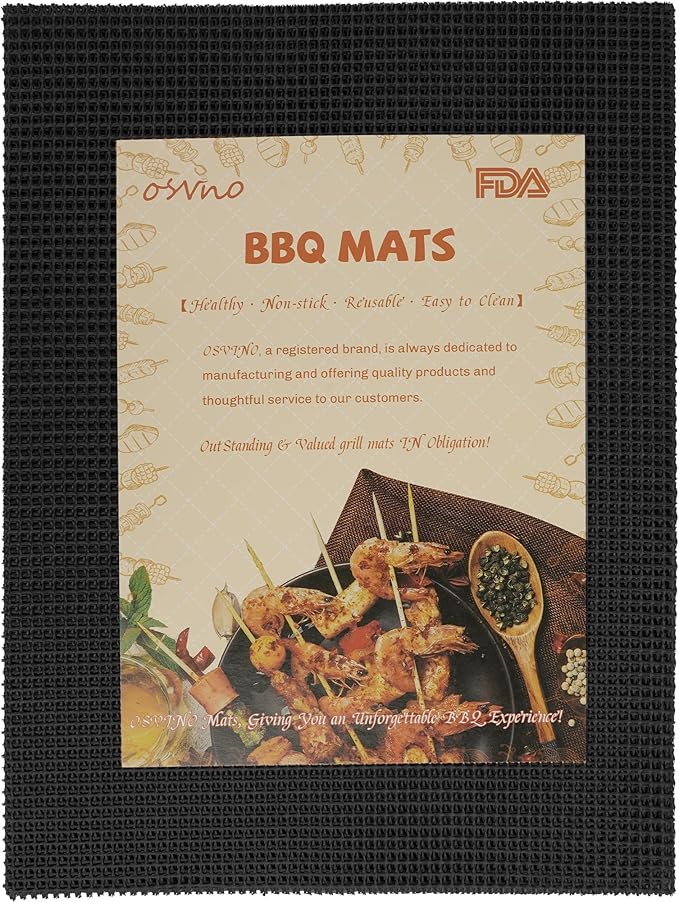 OSVINO Black Grill Mesh Mat 5 Pack Reusable Non-Stick BBQ Grill Mats 16"x12" Outdoor Barbecue Baking Accessories Works on Gas Charcoal Electric Grill for Grilling Meat, Fish, Steak, Vegetables