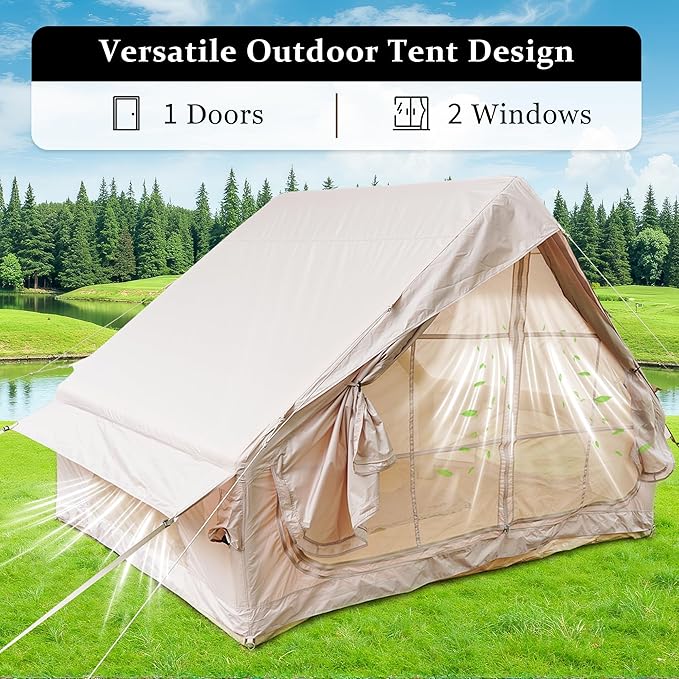 Inflatable Tents for Camping, Portable 4-6 Person Camping Tent with Pump, Easy Setup Waterproof Outdoor Blow Up Tent, 12 Mesh Window, Backpacking Tent for Family Camping Hiking Parties, Double Layer
