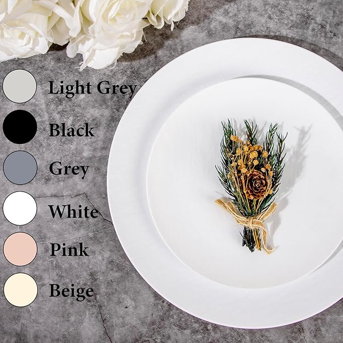 WONDERFUL 32pcs White Plastic Plates Reusable Unbreakable Dinnerware Set Dishes Set Dishwasher Safe Outdoor Wedding Plates Includes:16 Dinner 10" and 16 Dessert Plate 7.3" Ideal for BBQ Camping Picnic