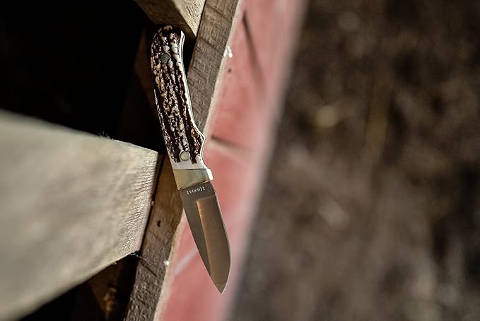 Uncle Henry PH2N Next Gen Mini Pro Hunter 6.75in High Carbon S.S. Full Tang Fixed Blade Knife with a 2.8in Blade and Staglon Handle for Outdoor Survival, Camping and Hunting, White/Brown