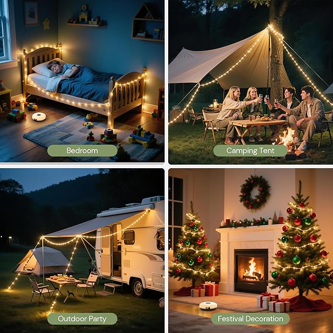 L LOHAS LED Camping String Lights, 4 in 1 Quick Recovery Waterproof Outdoor Tent Lights, 32.8FT with 8 Lighting Modes, Camping Essentials for Yard, Tent, Hiking, Patio, and Holiday Decoration