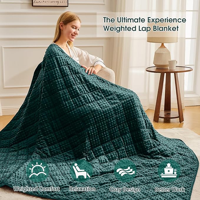 Weighted Blanket for Adults (20lbs, 48"x72" Twin Size) - Breathable Minky Heavy Blanket for 130-220lbs with Premium Glass Beads - Soft Thick Blanket for All-Season Sleeping Comfort - Green