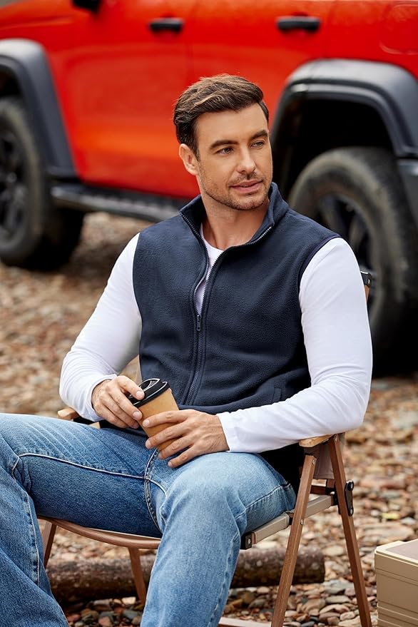 COOFANDY Mens Polar Fleece Vest Lightweight Sleeveless Jacket Warm Zip up Outerwear Vests with Zipper Pockets for Hiking