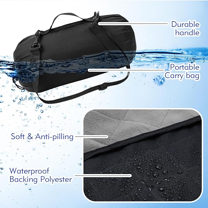 Tranqun 4 Pcs Large Outdoor Blanket 78'' x 55'' Quilted Windproof Waterproof Fleece Sandproof Stadium Water Resistant Foldable Warm Blanket for Camping Picnic Sporting Events Cold Weather
