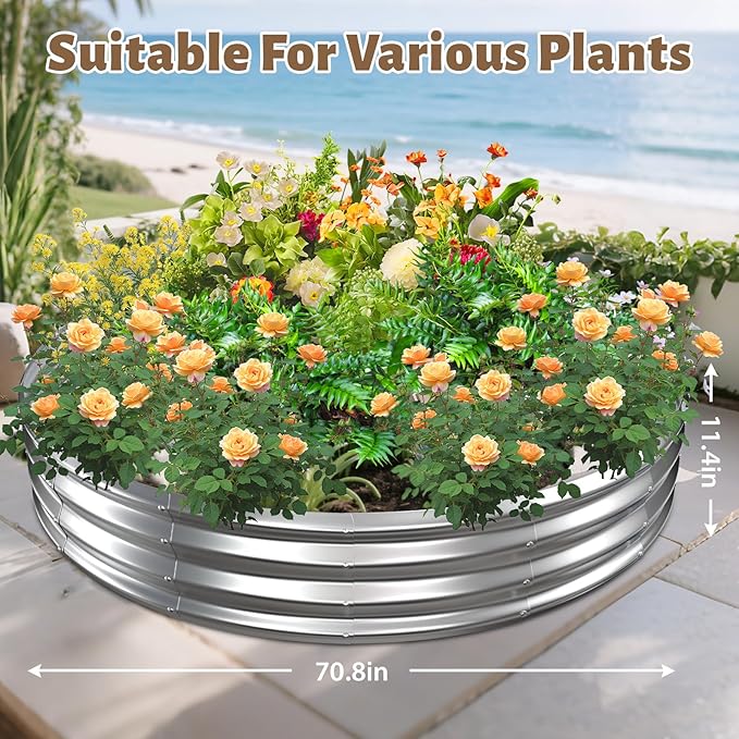 6FT Diameter Camp Fire Ring Pit, Large Round Galvanized Steel Fire Pit, Heavy Duty Steel Fire Pit Silver for Backyard, Camping, Bonfire (6x6x1FT)