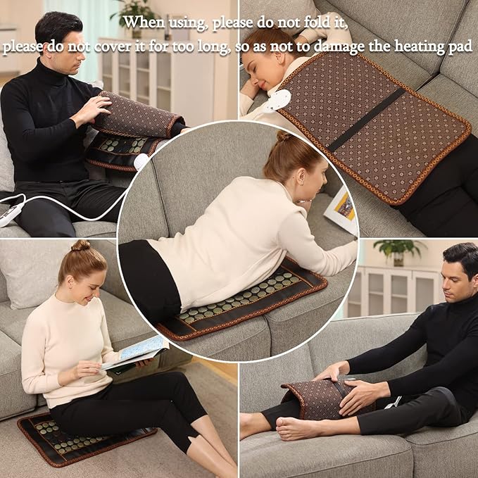 Far Infrared Heating Pad, Natural Jade and 2 Different Tourmaline Heating Pad, Electric Heating Pads for Back Neck Shoulders and Abdomen, Auto Shut Off Function,Christmas Gifts for Women Men