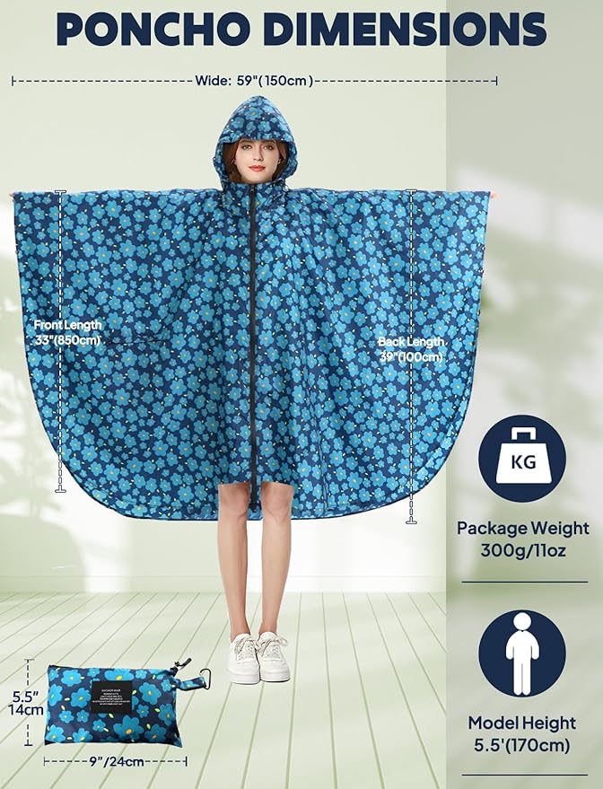 ANYOO Waterproof Rain Poncho Lightweight Reusable Hiking Hooded Coat Jacket for Outdoor Activities