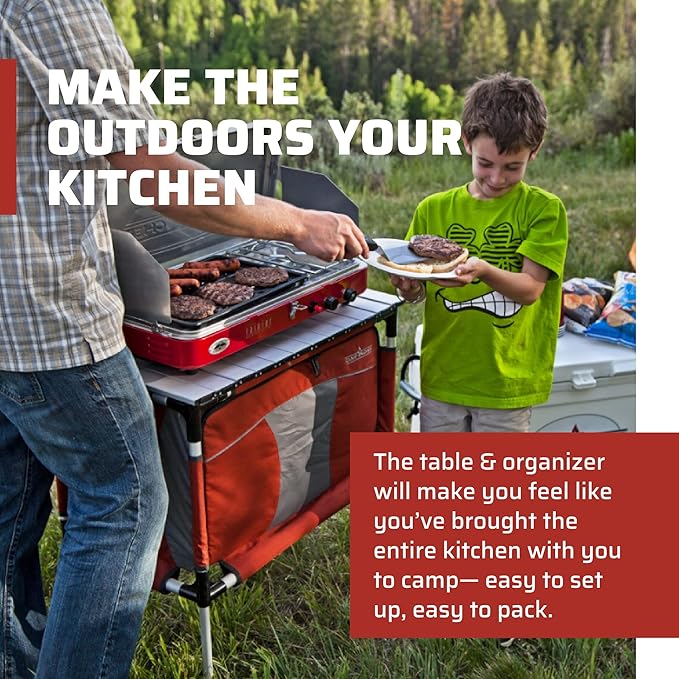 Camp Chef Sherpa Camp Table & Organizer, Table top 27" x 17", Table Height 28", Brick