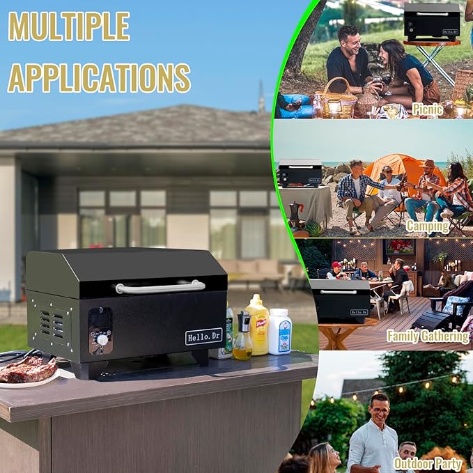 Pellet Grill, Portable Pellet Smoker, Smoker Grill with Digital Control, LED Screen, Meat Probe, Portable pellet Grills for BBQ, Smoke, Bake and Roast, RV Camping,Black