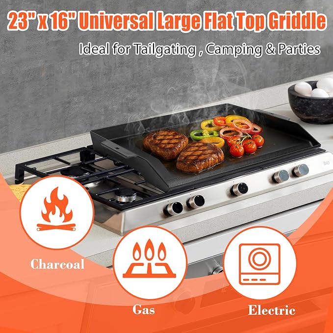 Universal Cast Iron Cooking Griddle 23" x 16", Nonstick cast iron Griddle Flat Top for Camp Chef 16'' stoves, Grill Plate with deep grease groove for Gas Grills and 4-5 Burner Range Oven