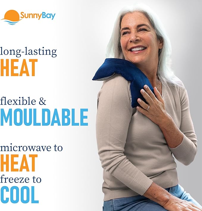 SunnyBay Odorless Small Microwave Heating Pad, Microwavable Versatile Neck and Shoulder Wrap for Back Pain and More, Moist Heat Plush-Cotton Pad with Hydra-Beads, 6x11 in, Blue-Grey