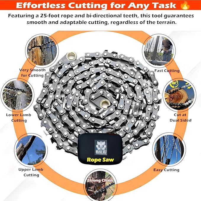 55 Inch High Limb Rope Saw with Dual-Sided 70 Teeth Chain – Manual Hand Saw for Tree Branch Cutting – Fast, Portable & Durable Outdoor Tree Trimming Tool Kit