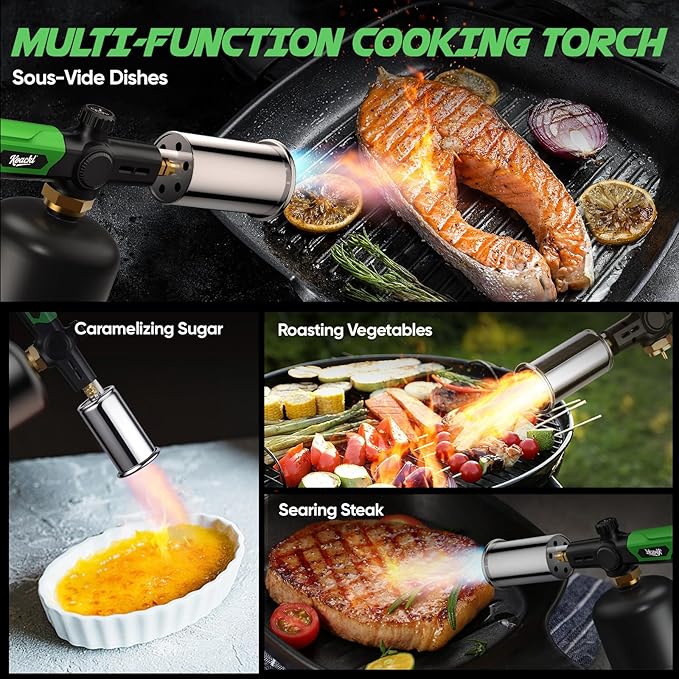 Propane Torch Head, Kitchen Blow Torch Gun, Campfire Charcoal Starter, Grill Torch with Igniter, Adjustable Flame for Cooking, Soldering(Propane Tank Not Included)