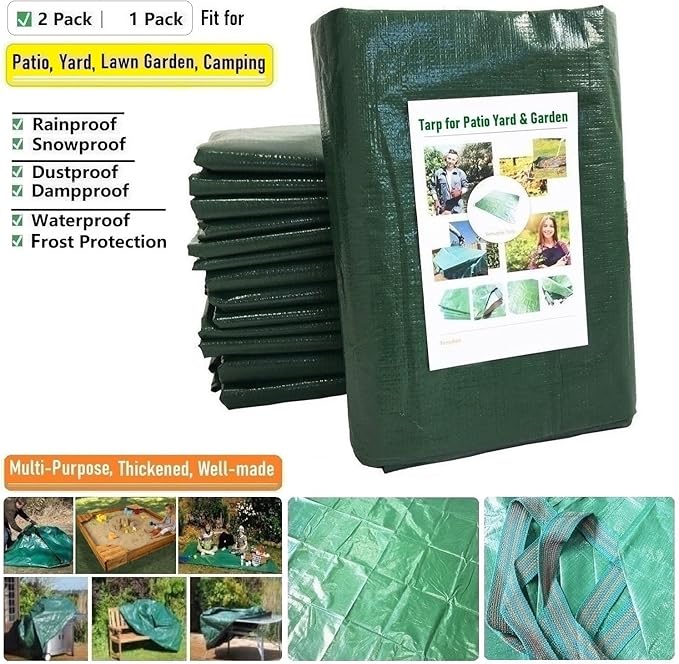 2-Pack 7x7ft Yard Garden Leaf Tarp 4 Handles Waterproof Tarps for Sandbox Cover,Lawn Debris,Yard Waste Tarp,Landscape Pruning,Leaf Hauler,Outdoor Camping Tarps,Tent Footprint,Patio Table,FirePit Cover