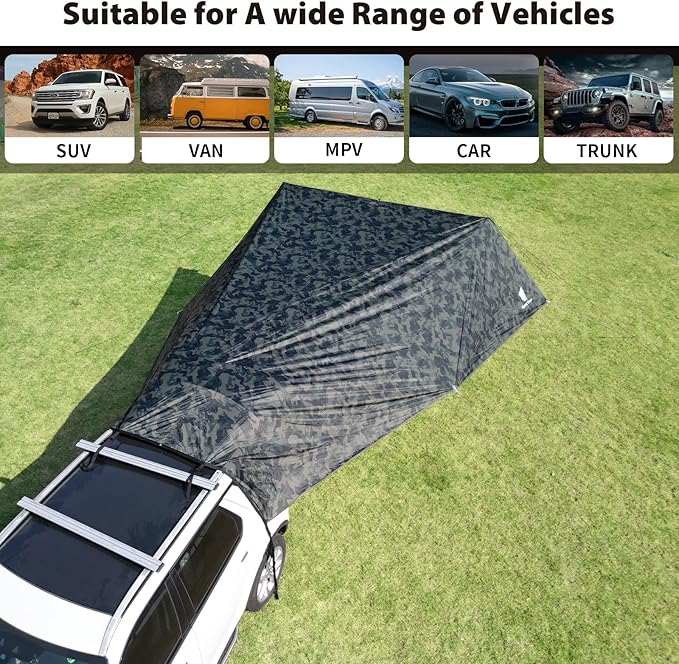 GEERTOP Large Car Awning Tarp for Camping Backpacking Tarp SUV Tailgate Truck Canopy Sun Shade Waterproof Outdoor Rear Vehicle Awning Shelter for Van, MPV, Campers