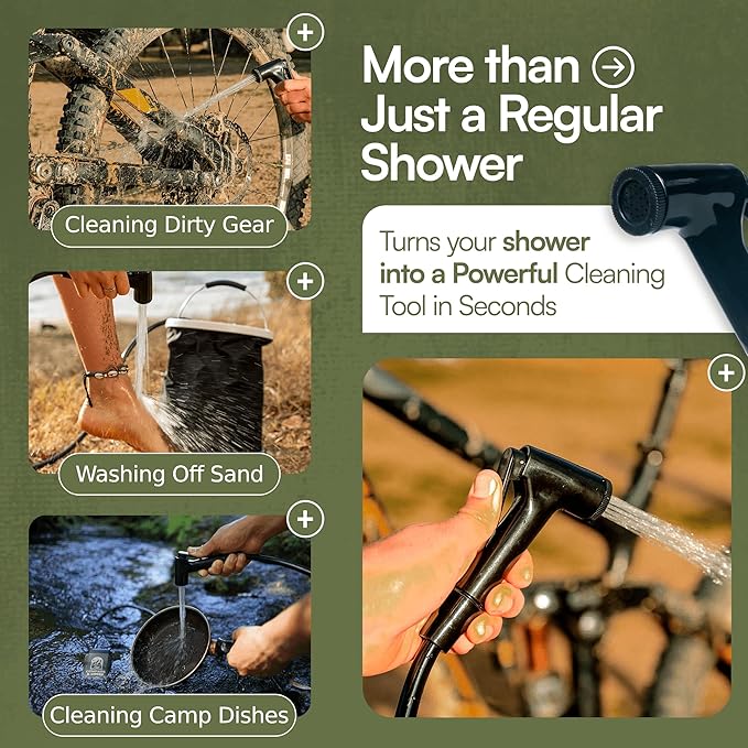 Camping Shower Pump Kit – Portable High Pressure Outdoor Shower with Long Lasting 90 Min Battery and 3.9 Gal Collapsible Bucket, Includes Cleaning Attachment for Camp Dishes, Gear, Travel and Hiking