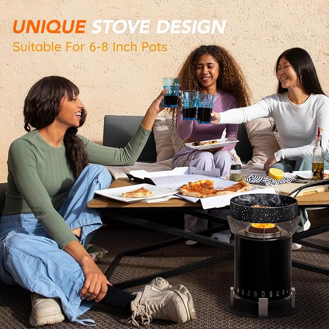 Mini Smokeless Tabletop Fire Pit with Pan Stand, Portable Stainless Steel Firepit Stove for Camping, Burns Pellets or Wood, Includes Travel Bag, Black