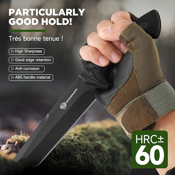 Tanto Fixed Blade Knife, Tactical Fixed Blade Knife, 5mm Thick Full Tang Survival with Sheath for Hunting, Camping, and Adventure