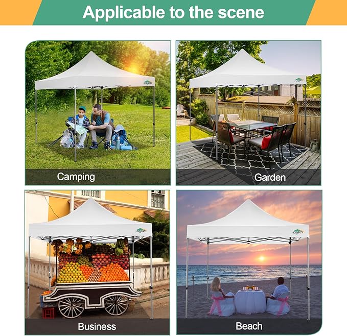 COBIZI 10x10 Pop Up Canopy Tent 10x10 Easy up Canopy, Heavy Duty Outdoor Canopy UPF 50+ All Weather Waterproof Instant Party Tents for Parties Gazebo with Handbag, White(Windproof Upgraded)