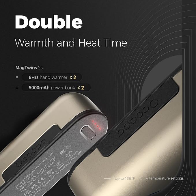 OCOOPA Hand Warmers Rechargeable 2 Pack, Magnetic Electric Handwarmer, 4 Levels Heat Up to 136℉, USB-C Portable Charger 10000mAh, Raynauds, Golf, Tech Gifts for Men, UT2s(MagTwins)