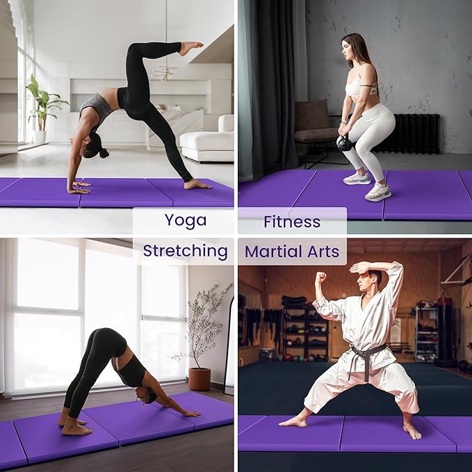 Folding Exercise Gymnastics Mat 10'x4'x2" Gym Workout Mat with Carrying Handles High-Density Anti-Tear Portable Fitness Aerobics Mats for Home Gym Yoga Pilates Tumbling MMA Core Training, Multiple Colors