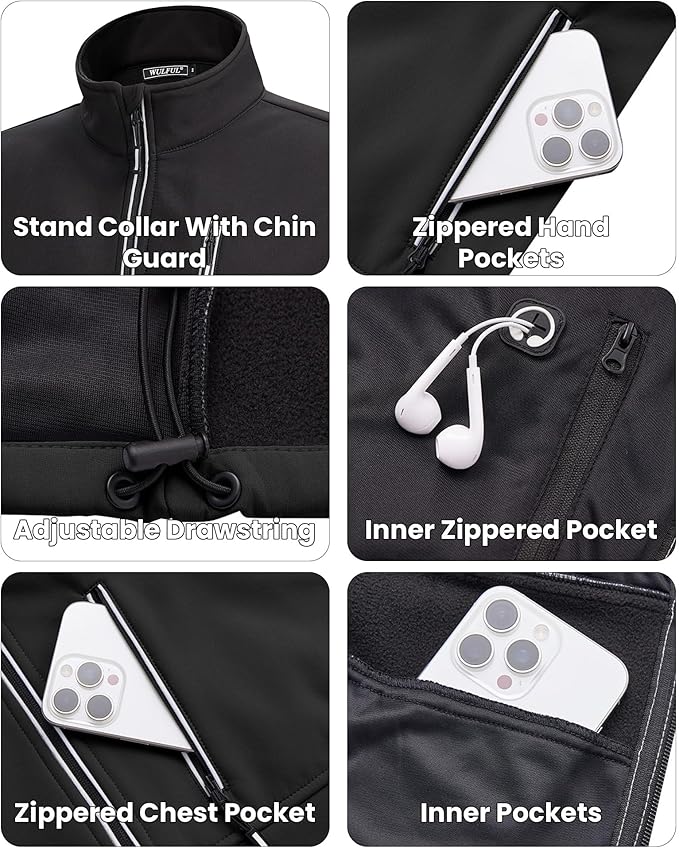 WULFUL Men's Windproof Lightweight Golf Vest Outerwear with Pockets, Softshell Sleeveless Jacket for Travel Hiking Running