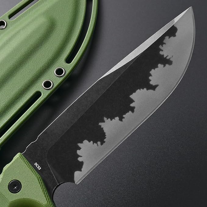 GTK7 Fixed Blade Knife DC53 Steel Blade Full Tang Nylon Fiberglass Handle EDC Fixed Knifes for Outdoor Camping Hunting (green)