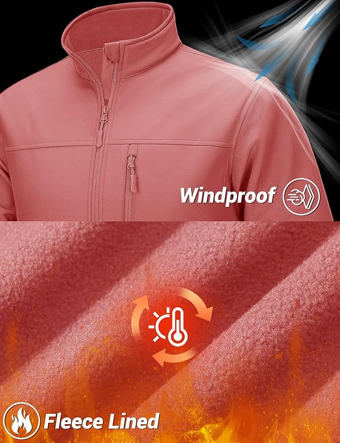 TACVASEN Men's Lightweight Softshell Jacket Fleece Lined Waterproof Tactical Rain Zip Up Winter Coat Windbreaker Casual