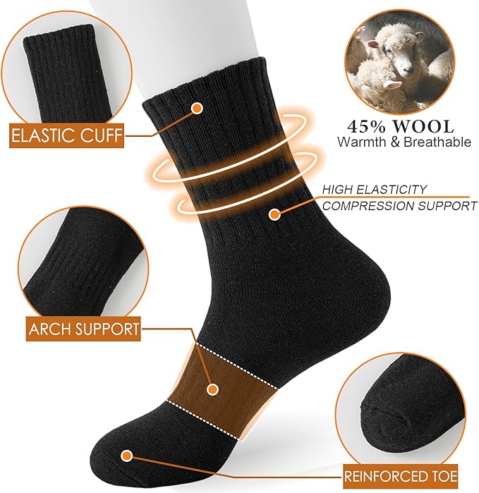 VoJoPi Wool Socks for Women Thermal and Warm Hiking Socks Winter Thick Cozy Cushion Boot Work Socks 5 Pairs