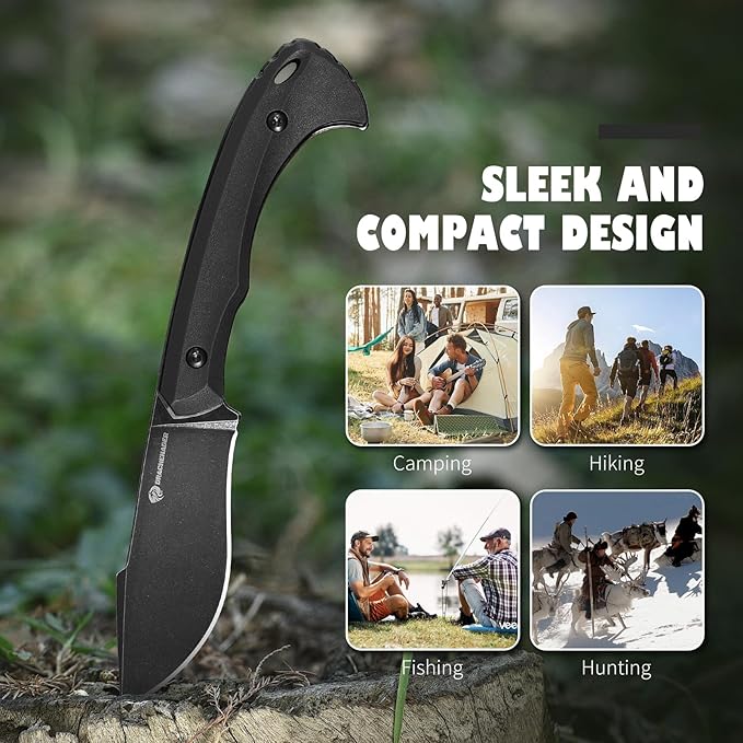 Survival Knife with Fire Starter L-Y, 7.68" Tactical Small Fixed Blade EDC Knife for Men, Full Tang, Stonewashed Black Blade & Black Handle