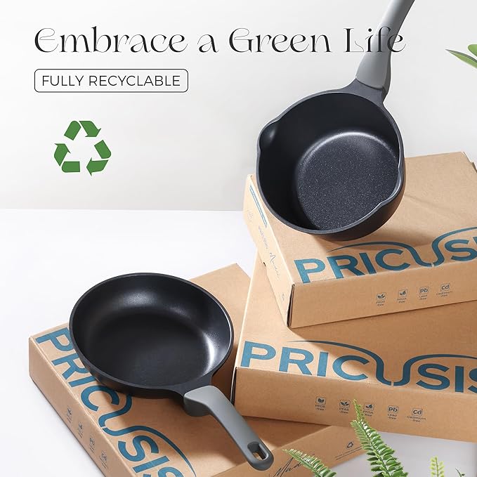 Nonstick Ceramic Frying Pan with Lid, 8/10 Inch Skillet with Stay Cool Handle, Fully Coated, Induction Compatible & Oven Safe, 100% Dishwasher Safe, PTFE & PFOA Free(8 Inch, Black Sesame)