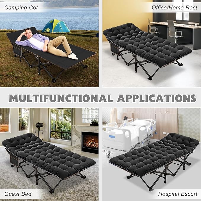 ABORON Oversized Folding Camping Cot for Adults, Double Layer 1200D, 500lb Capacity, Heavy Duty Guest Cot with Mat & Carrying Bag for Indoor & Outdoor Use