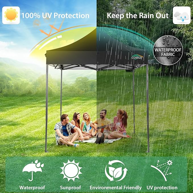COBIZI 6.6x6.6 Pop Up Canopy Without Sidewall,Heavy Duty Canopy UPF 50+ All Season Wind Waterproof Commercial Outdoor Party Tents for Parties Canopy Gazebo with Storage Bag(6.6 x 6.6 ft Black)