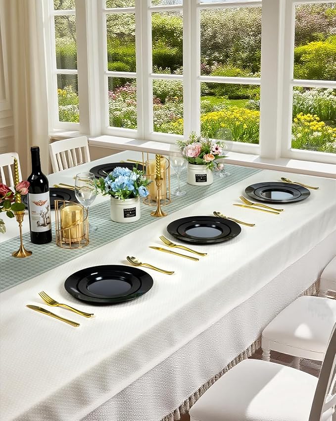 100PCS Black Plastic Plates, Disposable Party Plates with 50 Dinner Plates and 50 Dessert Plates, Plastic Plates for Party, Wedding Birthday and Halloween (Black, 100PCS)