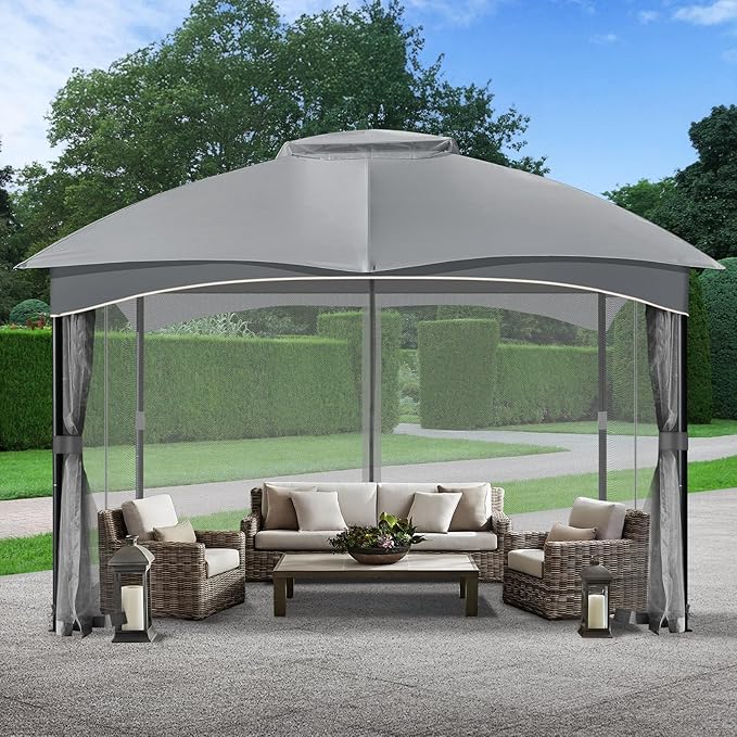 COWVIE Gazebo Replacement Netting Screen, 12' x 14' Universal Gazebo 4-Panel Mosquito Sidewalls with Double Zippers for Outdoor Patio (Only Netting)
