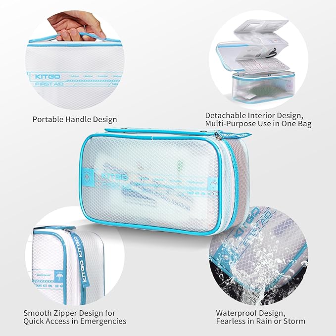 Kitgo First Aid Kit for Home Friend Lover with Essential Emergency Medical Supplies Simple and Portable for Home,Dorm,Outdoor,Car -Blue