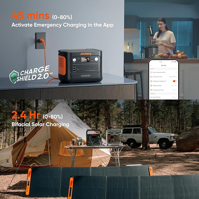 Jackery Solar Generator 1000 v2 with 100W Solar Panel,1070Wh Portable Power Station LiFePO4 Battery,1500W AC/100W USB-C Output,1Hr Fast Charge for Outdoor,Off-Grid Living,RV,Emergency